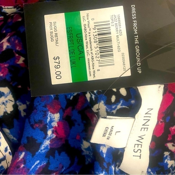 Nine West Women’s Jazz Berry Long Sleeve Blouse Colorful Size Large NWT - Picture 6 of 10
